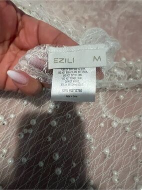 Ezili Pink Pearl-Embellished Mesh Top - Feminine Sheer Overlay